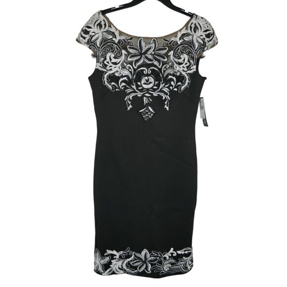 XSCAPE Embroidered Appliqué Scuba Crepe Cocktail Dress Size 6 - Picture 1 of 10